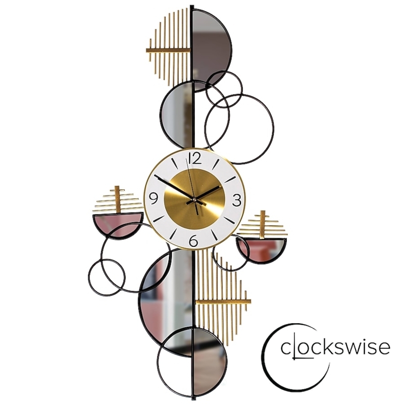 Wall Clock Mirrored Panels Asymmetrical Sculpture Modern Abstract