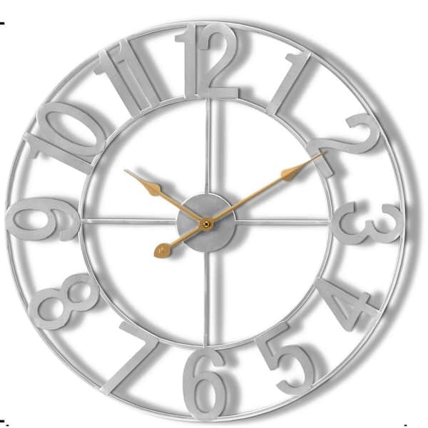 Wall Clock Open Frame Gold Toned Hands Industrial Numeric Wall Art
