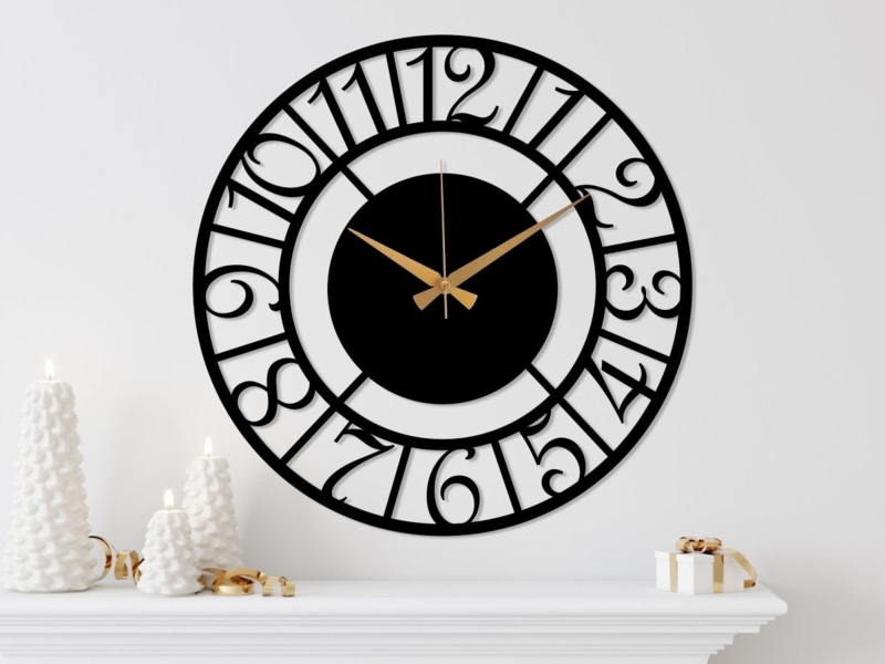 Wall Clock Open Frame Oversized Numerals Central Disk Modern Metal