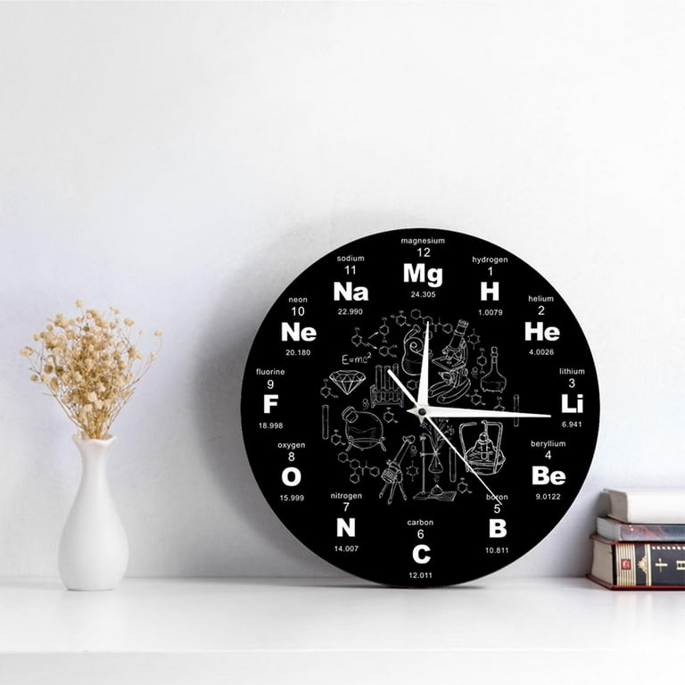 Wall Clock Periodic Table Indices Monochrome Geek Chic