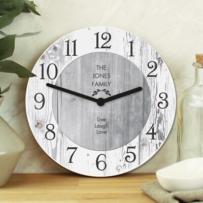 Wall Clock Personalized Text Two Tone Face Distressed Finish Farmhouse