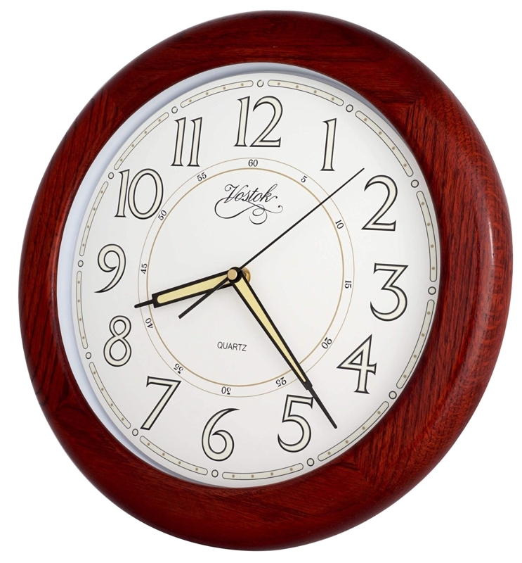 Wall Clock Redwood Oak Finish Luminous Hands Traditional Dial