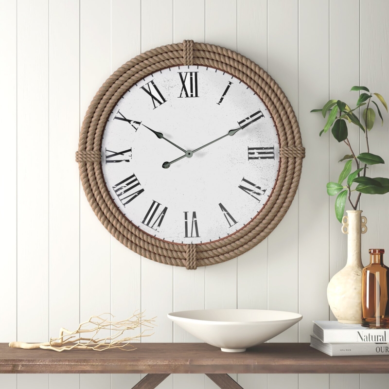 Wall Clock: Rope Border, Distressed Face with Roman Numerals