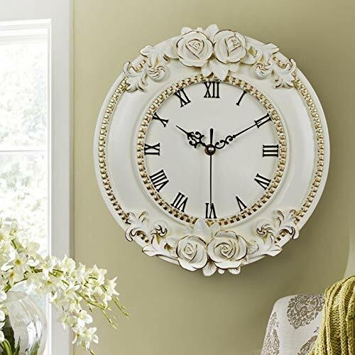 Wall Clock Rose Carvings Gold Accents Roman Numerals French Rococo