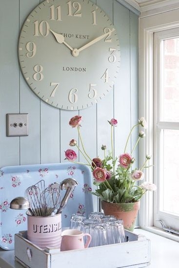 Wall Clock Sage Green Finish Raised Cream Numerals Oversized Round