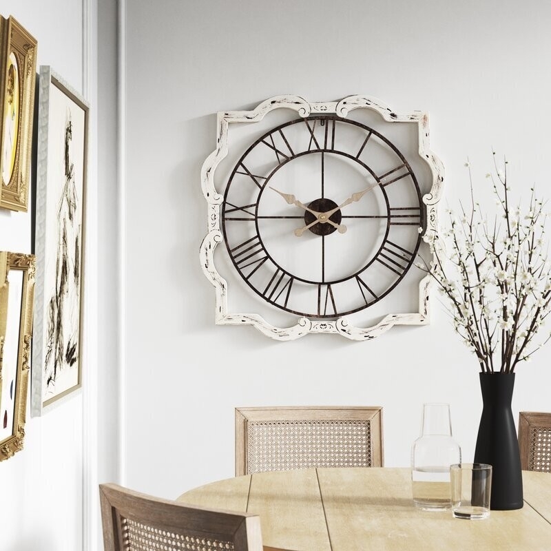 Wall Clock Scalloped Frame Roman Numeral Open Dial Oversized