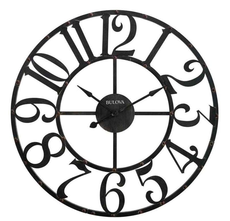 Wall Clock Skeleton Frame Copper Rivets Dark Brown Industrial