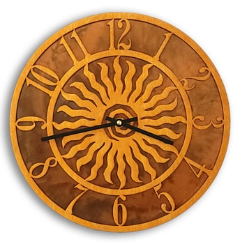 Wall Clock: Sunburst Motif Openwork Design, Rustic Copper Finish