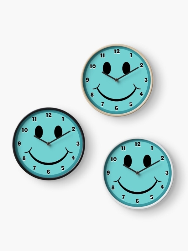 Wall Clock Teal Smiley Face Playful Pop Art Novelty