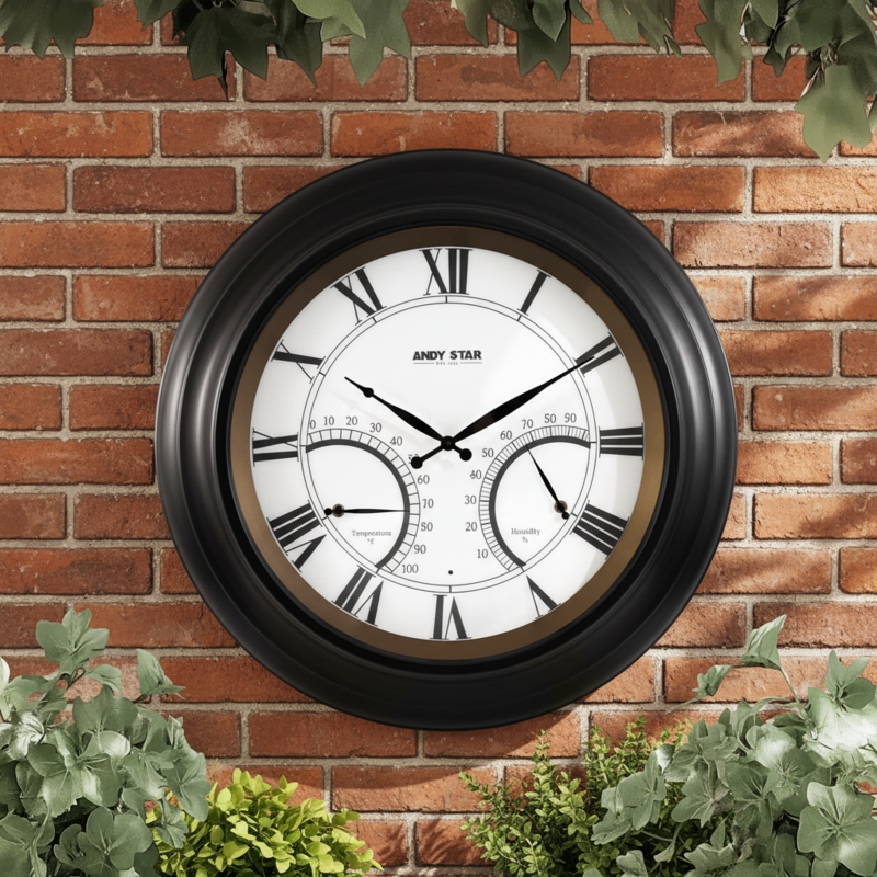 Wall Clock Thermometer Hygrometer Large Roman Numerals Black