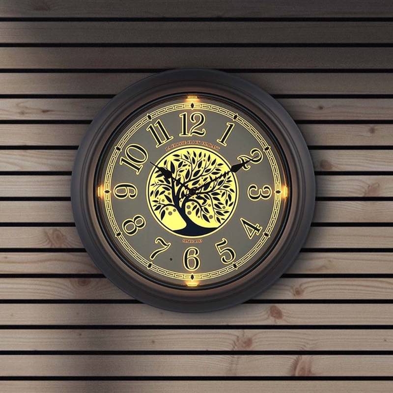 Wall Clock Tree Silhouette Dial Illuminated Numerals Rustic