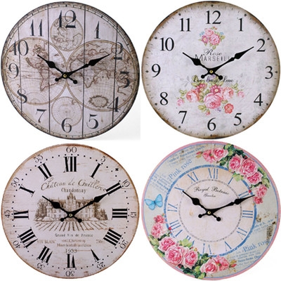 Wall Clock Vintage Typography Botanical Illustration Distressed Finish