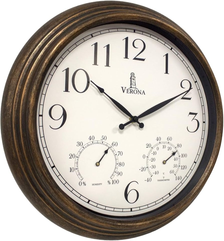 Wall Clock Weather Combo Dials Weathered Bronze Bezel Vintage