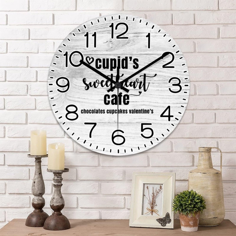 Wall Clock Whitewashed Wood Grain Novelty Cafe Typography