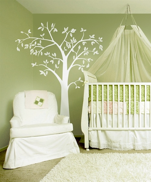Wall Decal 7 Foot Tree Floor To Ceiling, White Silhouette Mural