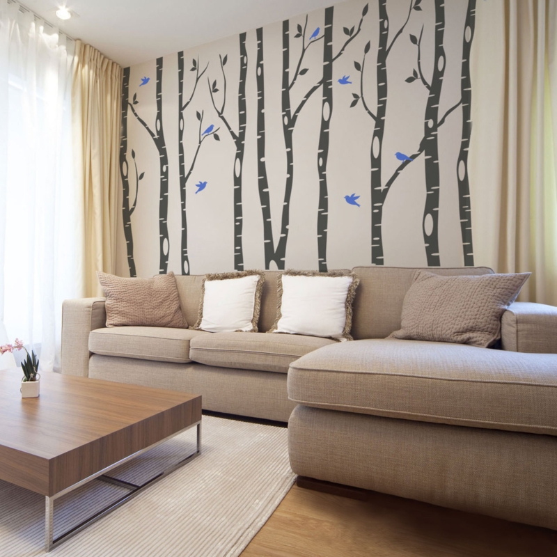 Wall Decal Birch Tree Graphic Sky Blue Accents Nature Motif