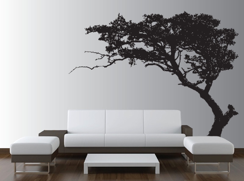 Wall Decal High Detail Graphic Tree Silhouette, Monochrome Contrast