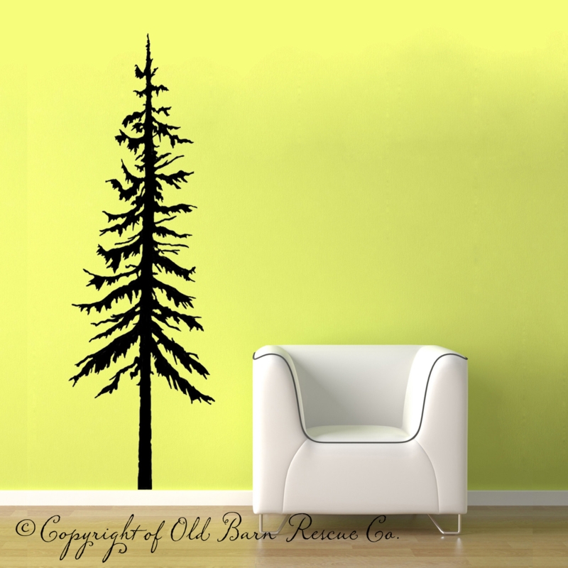 Wall Decal Tall Pine Silhouette, High Contrast Yellow & Black Mural