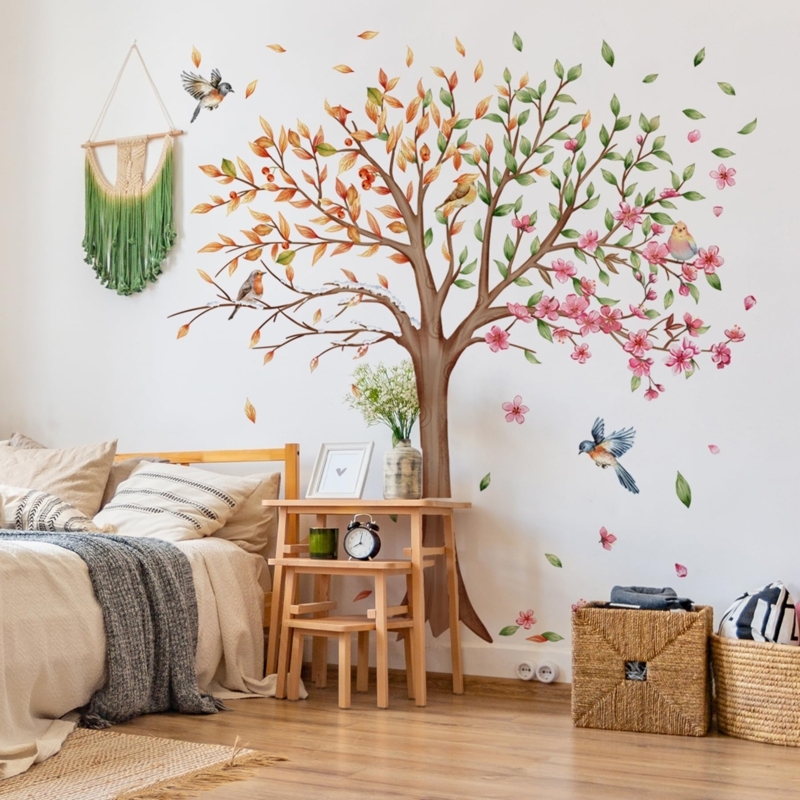 Wall Decal Tree Of Life Mural Split Season Design Botanical Print