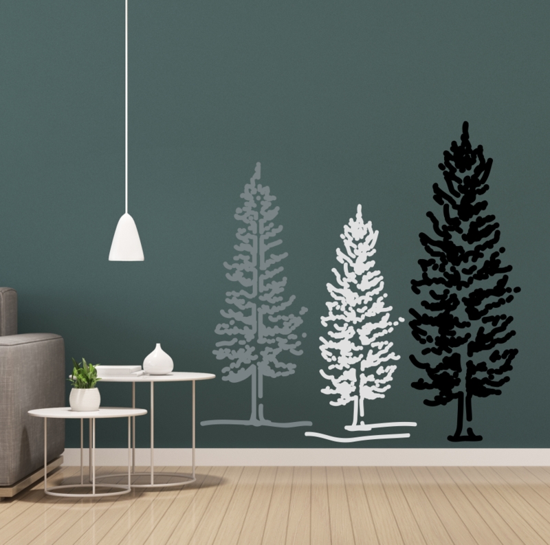Wall Decals Spruce Tree Silhouettes Hand Drawn Look Forest Theme