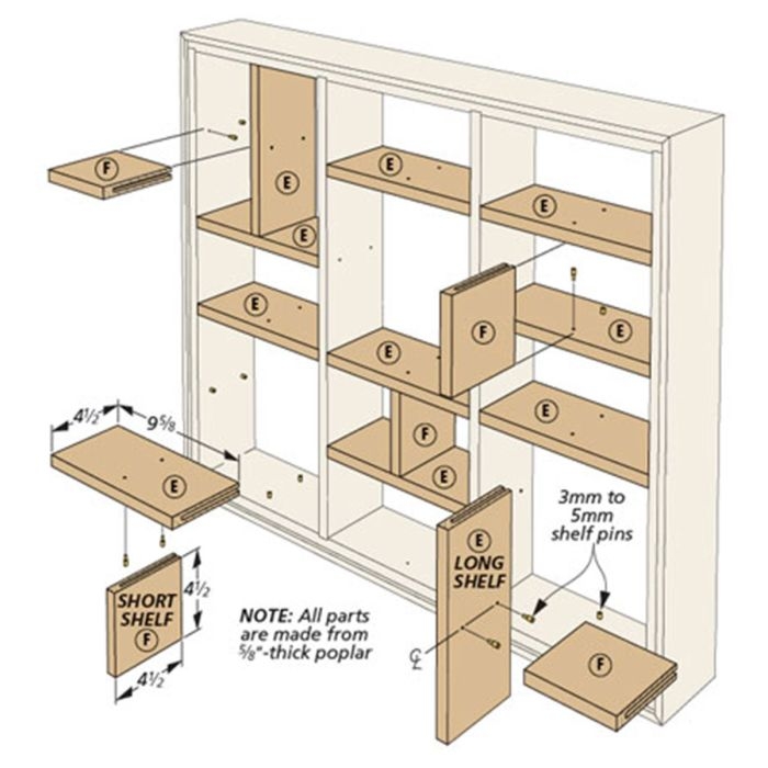 Wall Hanging Display Shelf Modular Grid Design Shallow Depth Poplar DIY