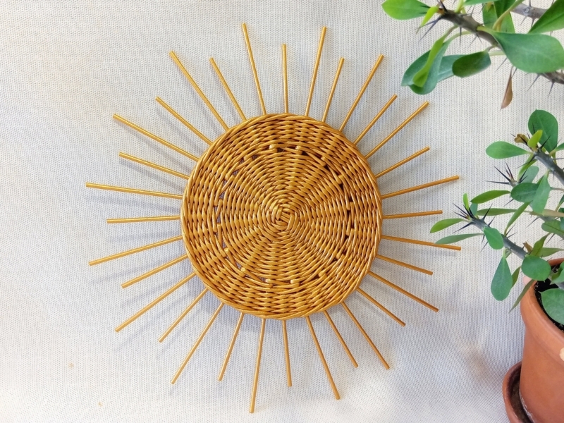 Wall Hanging with Woven Center in Golden Yellow Straw