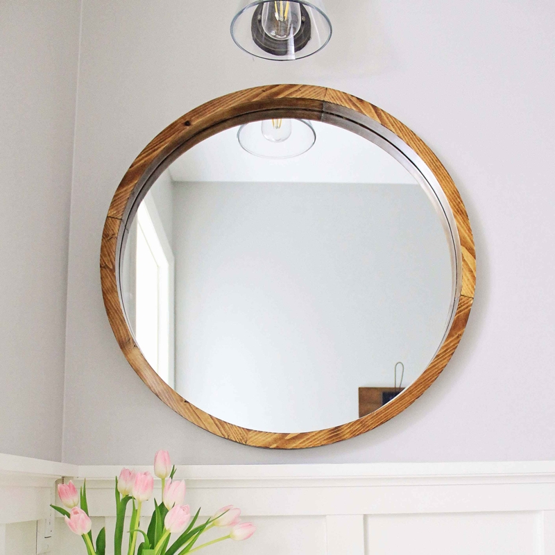 Wall Mirror, Segmented Wood Frame Honey Brown Modern Farmhouse