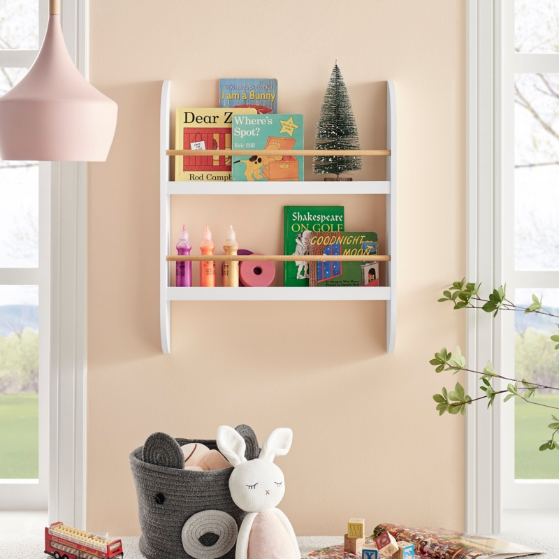 Wall Mount Bookcase Contemporary Style, Contrasting Wood Rods.