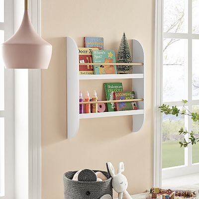Wall Mount Bookcase Two-Tier with Rounded Side Panels.