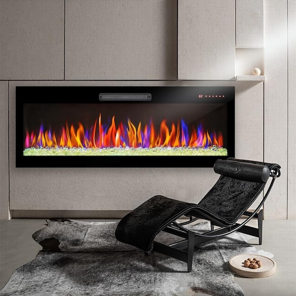 Wall Mount Fireplace Adjustable Multicolor Flames Crystal Ember Bed
