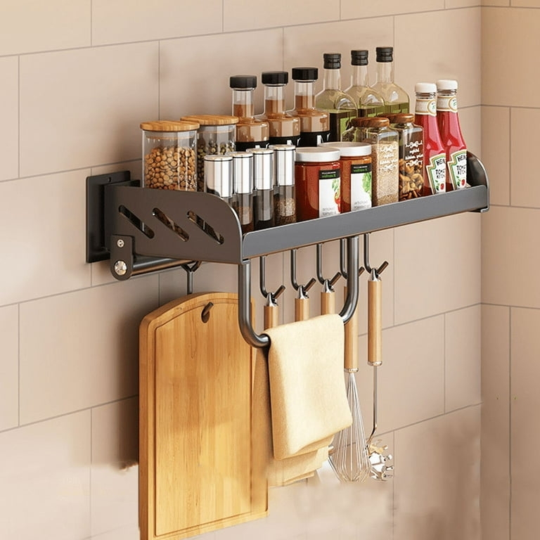 Wall Mount Spice Rack Matte Black with Towel Bar and Side Cut-Outs