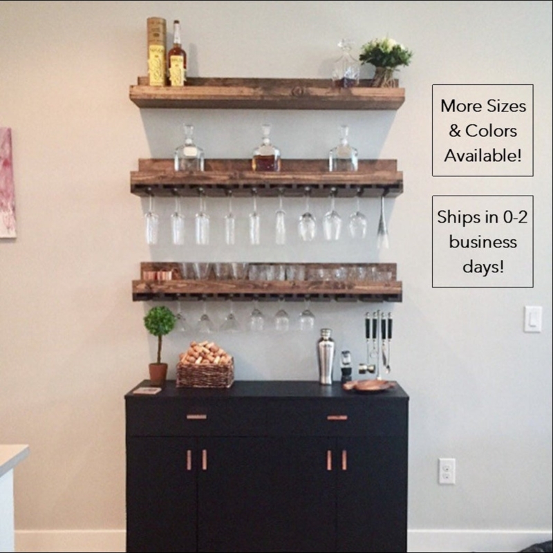 Wall-Mounted Bar Shelf Tiered Wall Mounting Wood Toned Rustic Bar