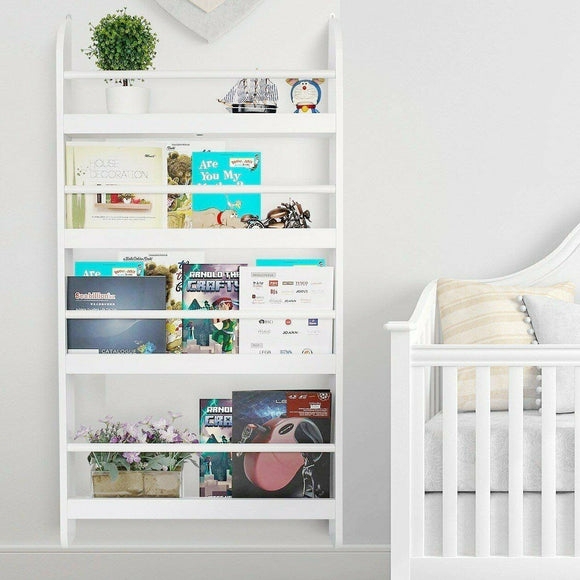 Wall Mounted Bookshelf Open Back with Guardrail Slats.
