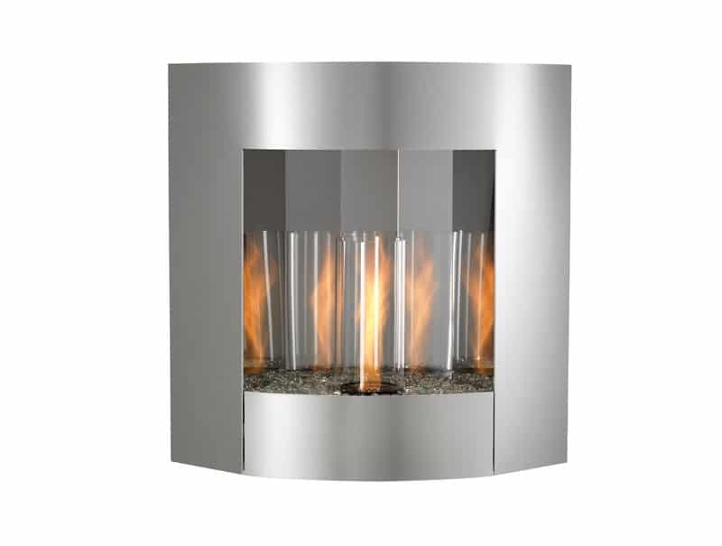 Wall Mounted Fireplace Curved Front Panel Brushed Silver Ventless