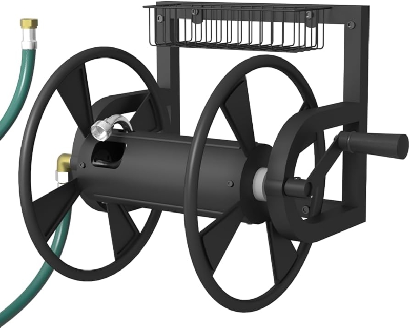 Wall Mounted Hose Holder Matte Black Integrated Storage Basket