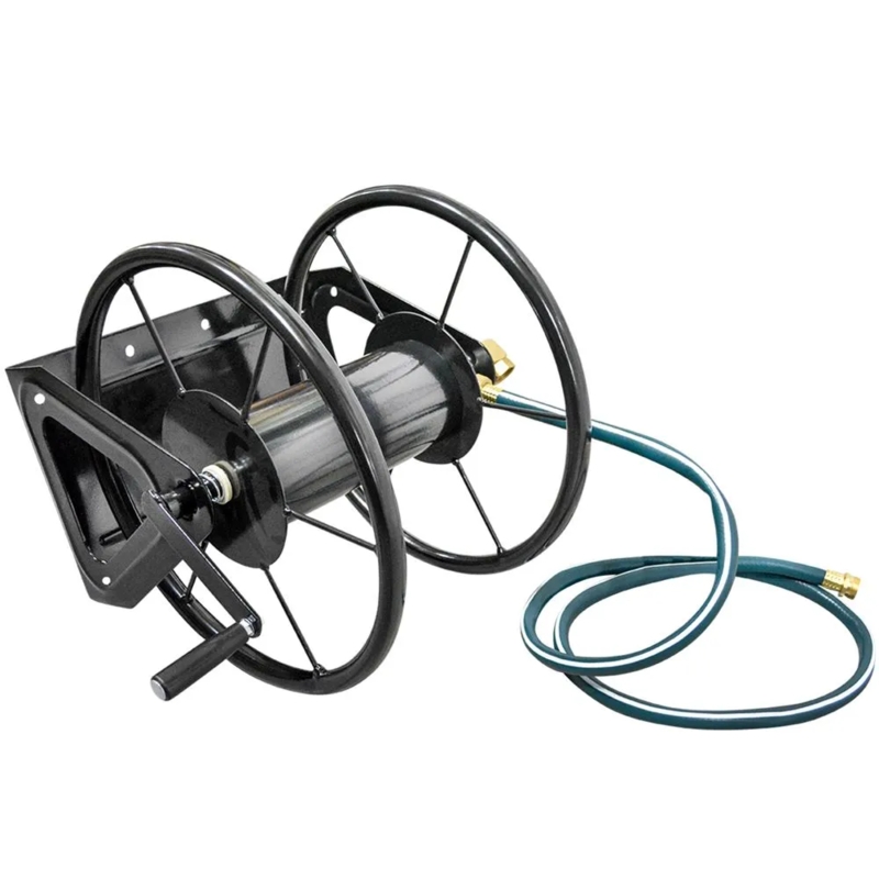 Wall Mounted Hose Reel Glossy Black Finish Heavy Duty Metal Design