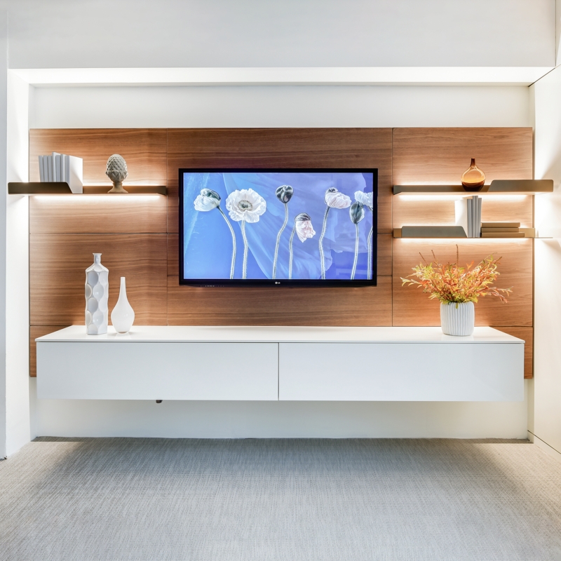 Wall Mounted Media Console Integrated Lighting Matte White