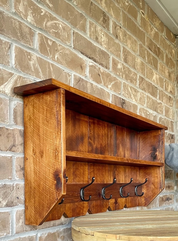 wall mounted rustic coat rack with shelves and metal hooks  SALT RIVER  HOME & GARDEN Owl, Bat, & Bird Houses and Feeders; Making Home, Yard,  Garden & Nest a Comforting Retreat