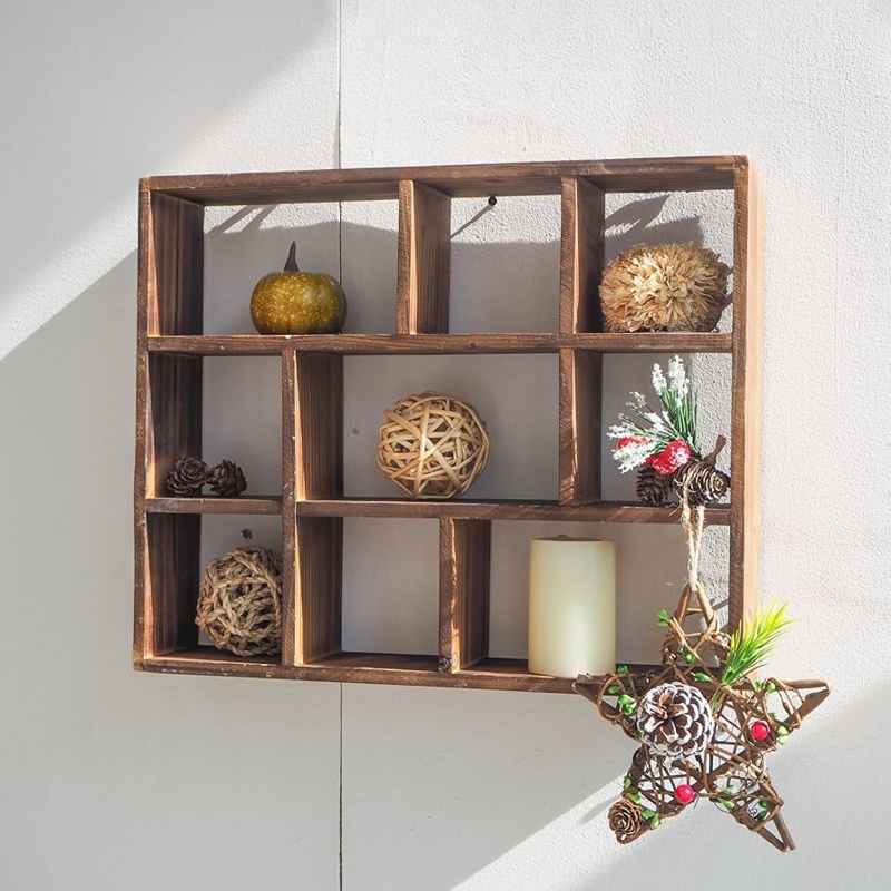 Wall Mounted Shadow Box Asymmetrical Grid Espresso Brown Woven Decor