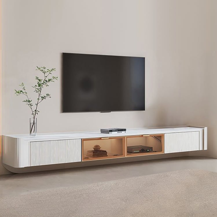 Wall Mounted Tv Stand Fluted Stone Top Media Console