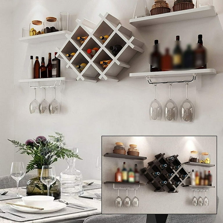 Wall Mounted Wine Rack White Modular Floating Design Diamond Lattice Grid