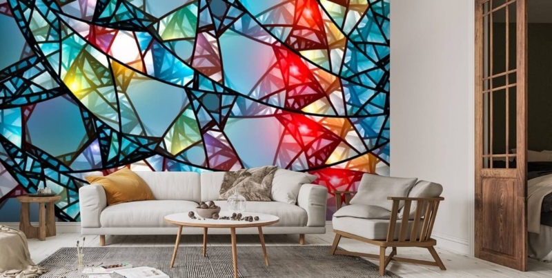 Wall Mural Geometric Facets Stained Glass Effect Abstract