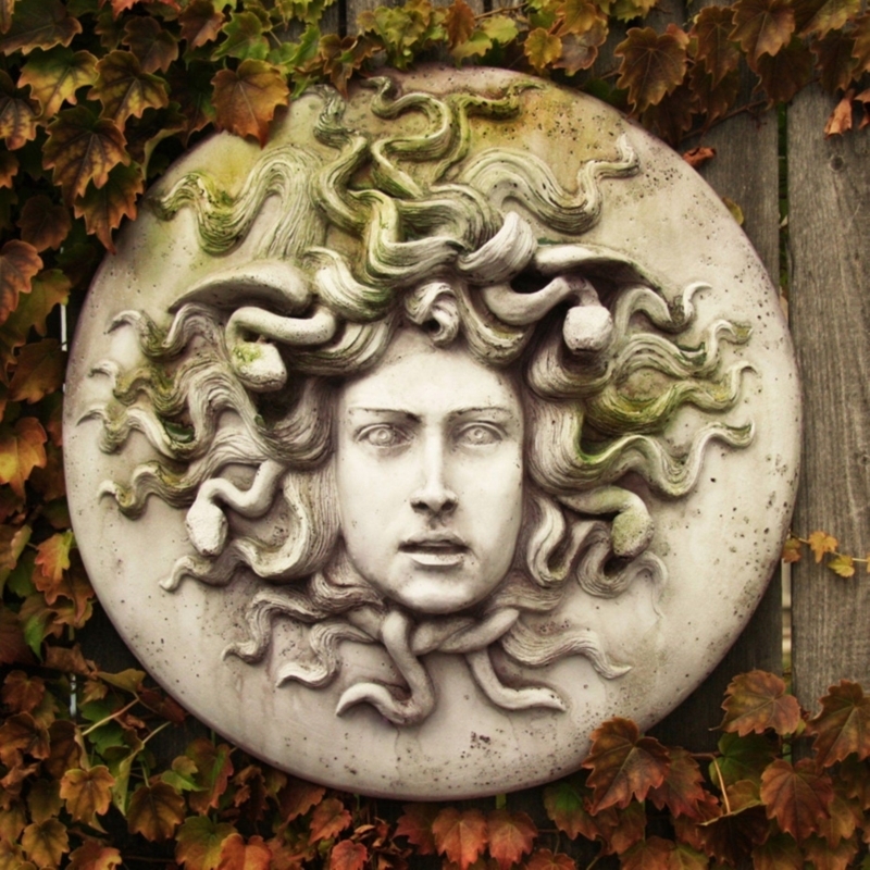 Wall Plaque Circular Medusa Snake Hair, Weathered Finish Decor
