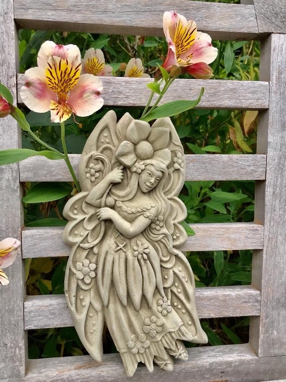 Wall Plaque High Relief Fairy Motif, Whimsical Garden Ornament