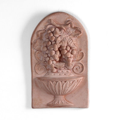 Wall Plaque Terracotta Toned Grape Motif, Classical Urn Tile