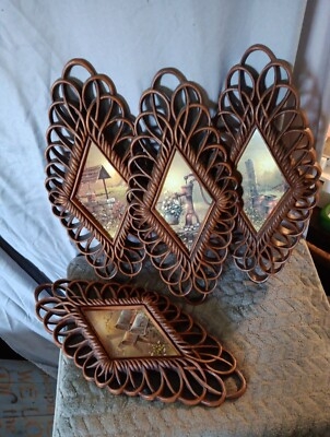 Wall Plaques Set Lattice Frame Country Scenes, Rustic Farmhouse