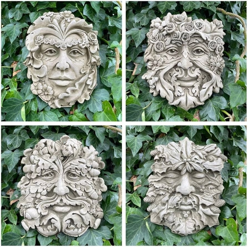 Wall Plaques Set of Four Seasons Theme, Stone Foliage Sculptures