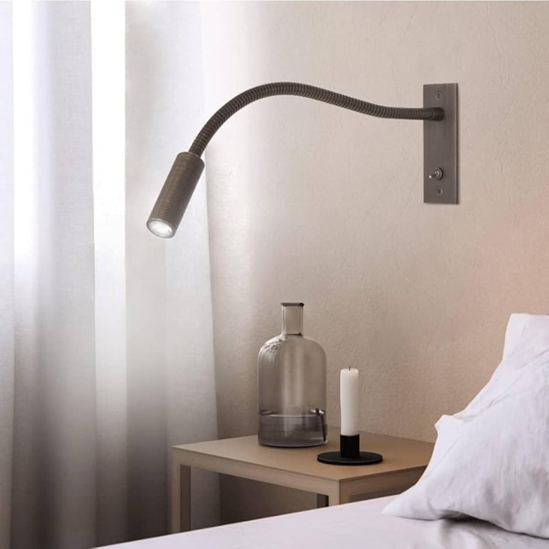 Wall Reading Lamp with Flexible Gooseneck in Brushed Bronze Finish