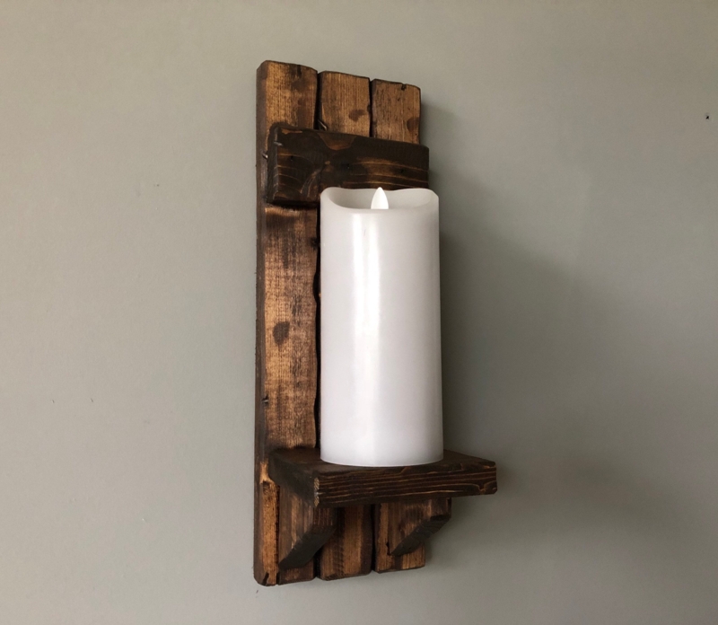Wall Sconce, Vertical Slats, Distressed Finish, Flameless Pillar Candle