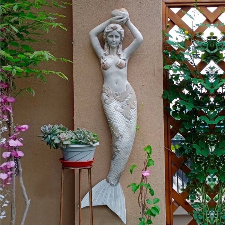 Wall Sculpture 40 Inch Mermaid Scaled Tail Distressed Finish